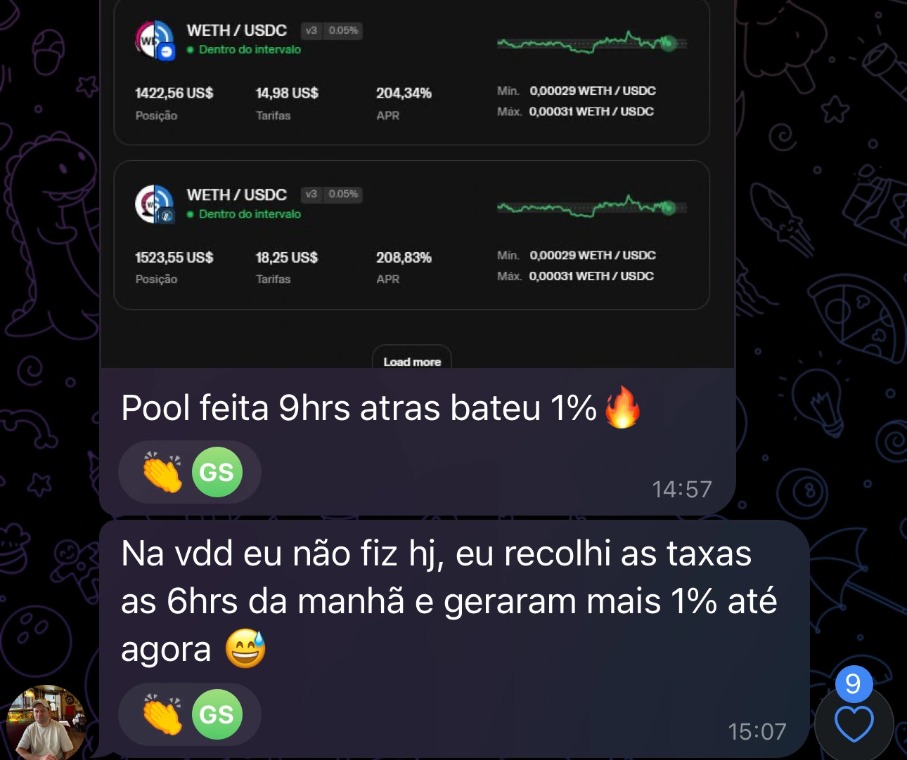 Print real: Sequência de mensagens de aluno sobre o acompanhamento da posição e a coleta de taxas.