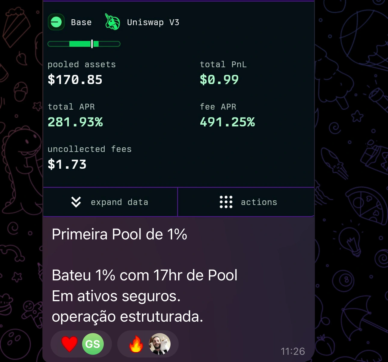 Print real: Relato de aluno sobre a montagem de sua primeira pool e o período acompanhado.