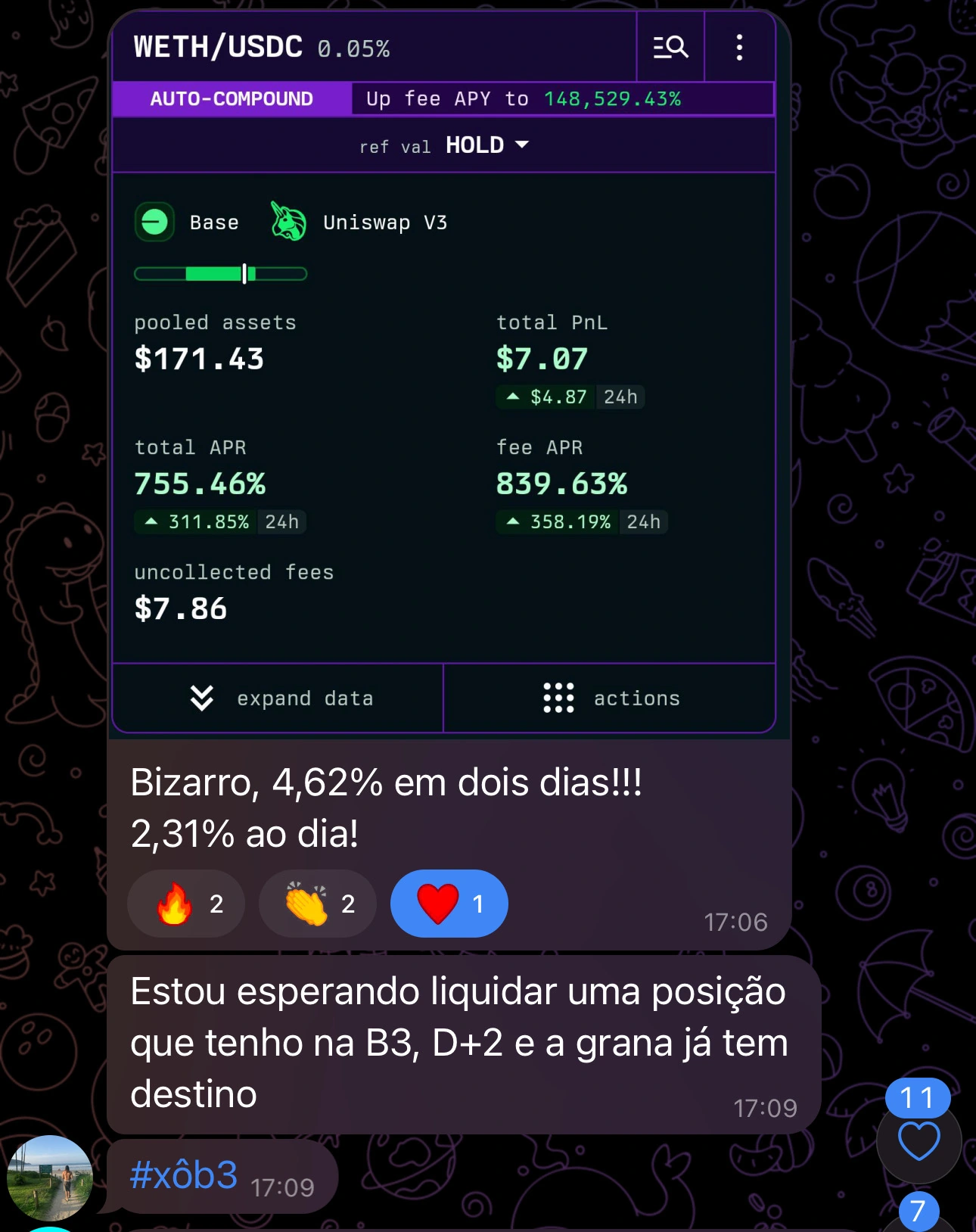 Print real: Aluno compartilha o painel da posição e mensagens sobre sua experiência em dois dias.