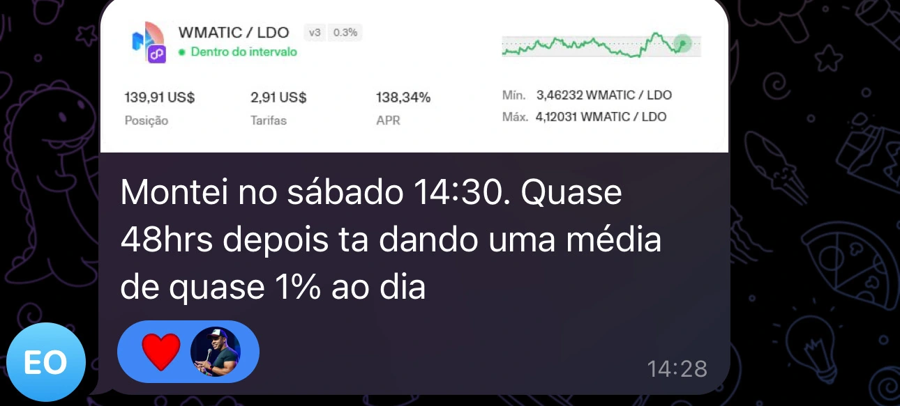 Print real: Registro de aluno sobre sua experiência em aproximadamente 48 horas de uma posição em pool.